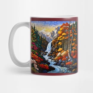 Stained Glass Autumn Mountain Scenery Mug